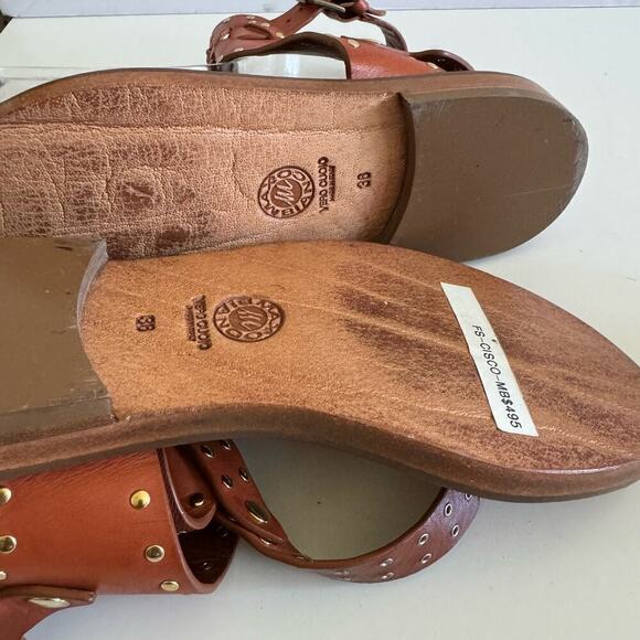 Frankie Segal Sandals Gladiator Studded Cognac Tan Gold Leather Retail$495 Sz 36 - Picture 7 of 10